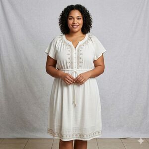 Sonoma Goods For Life White Gauze Embroidered Boho Dress Flutter Sleeve Plus 2X